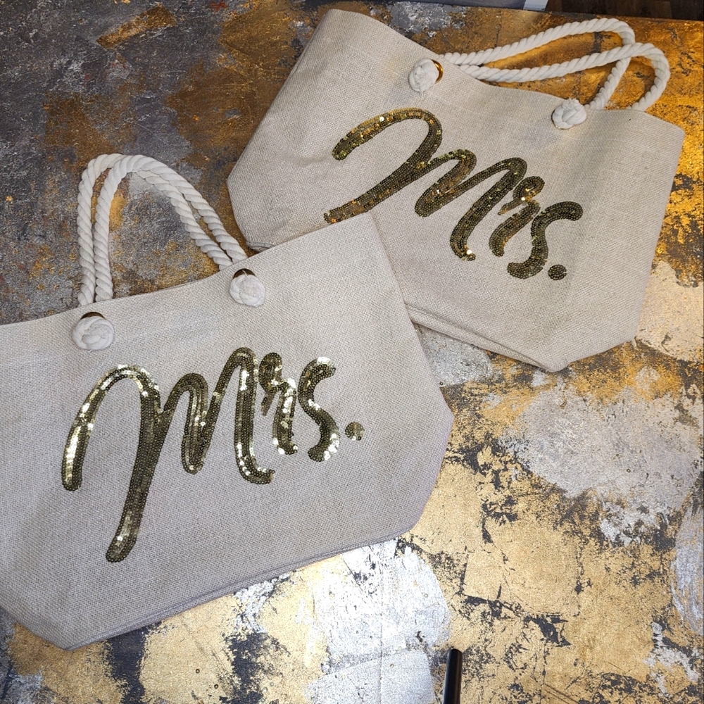 Mrs sequin and burlap bag